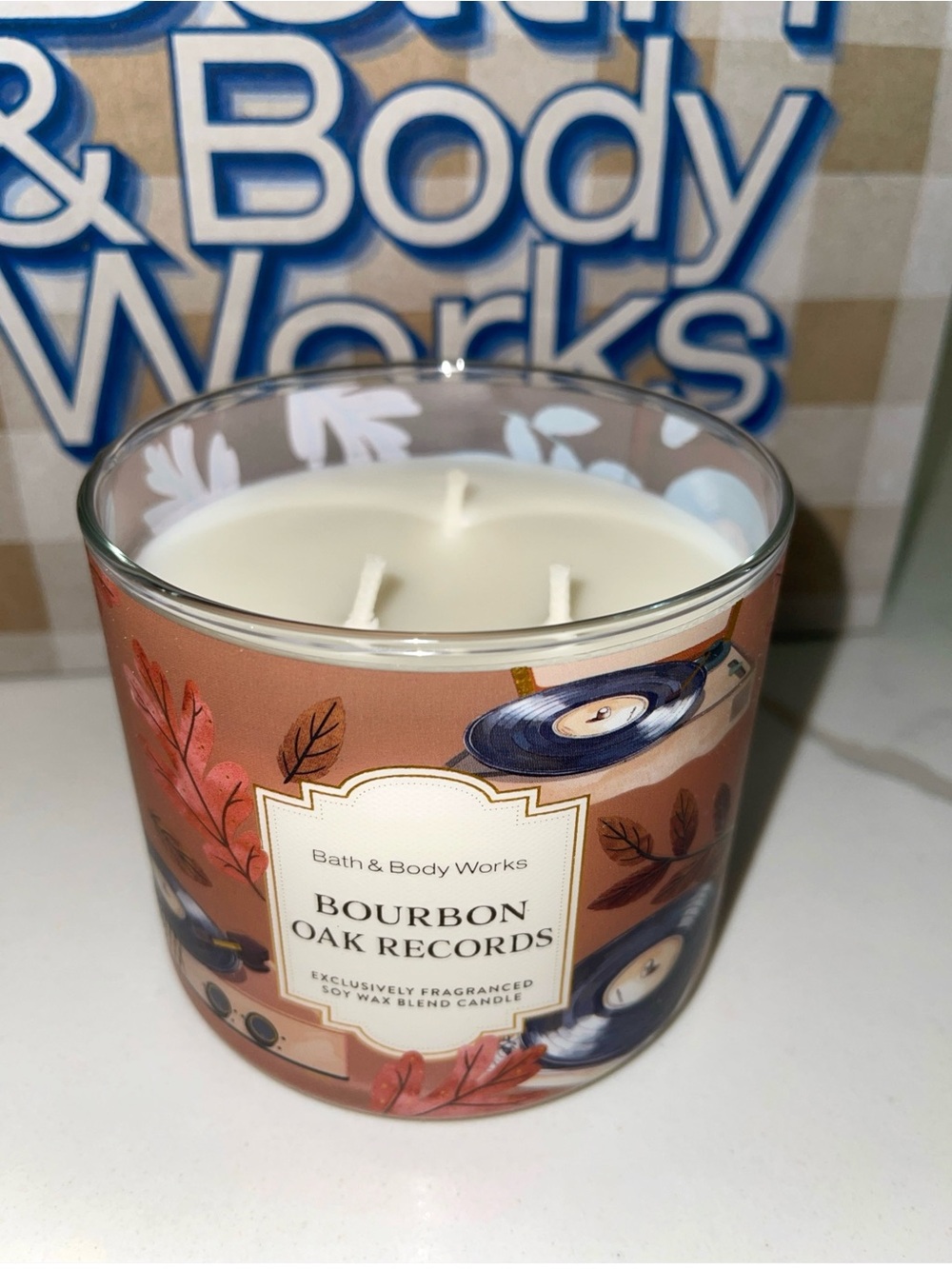 BATH & BODY WORKS BOURBON OAK RECORDS 3 WICK CANDLE